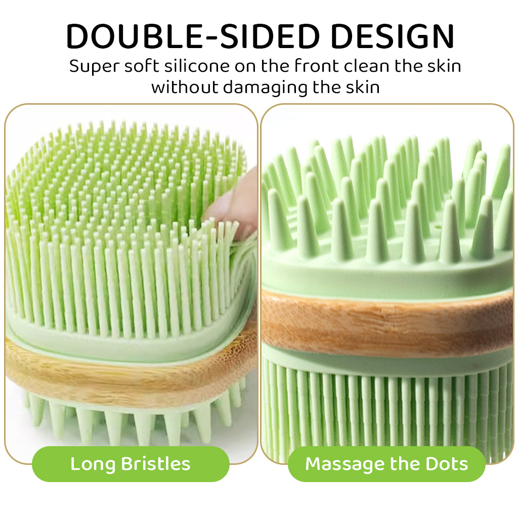 MAYCREATE Bath Brush 12.8 Inches Double Sided Silicone Body Massager Brush Back Scrubber Brush Wooden Handle Body Exfoliation Bathing Brush, Green MAYCREATE Bath Brush 12.8 Inches Double Sided Silicone Body Massager Brush Back Scrubber Brush Wooden Handle Body Exfoliation Bathing Brush, Green